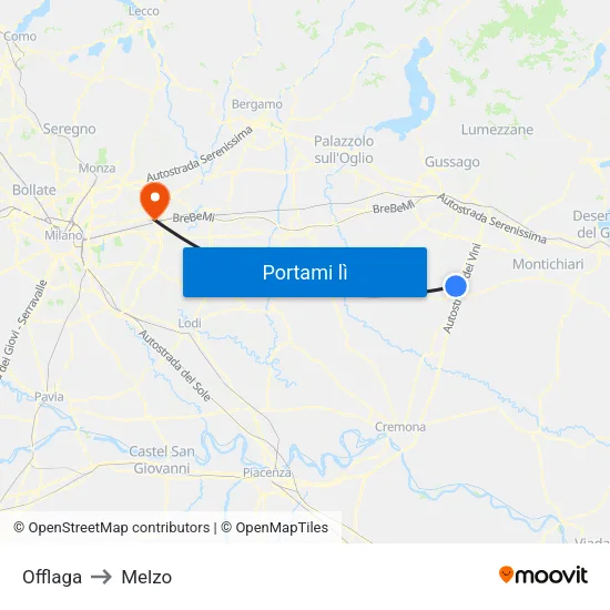Offlaga to Melzo map