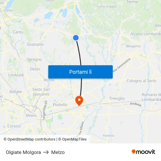 Olgiate Molgora to Melzo map