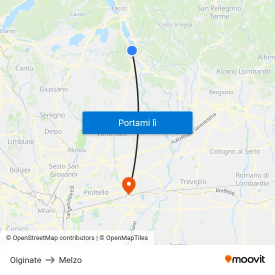 Olginate to Melzo map