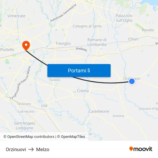 Orzinuovi to Melzo map