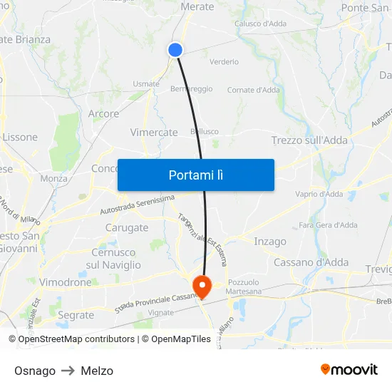 Osnago to Melzo map