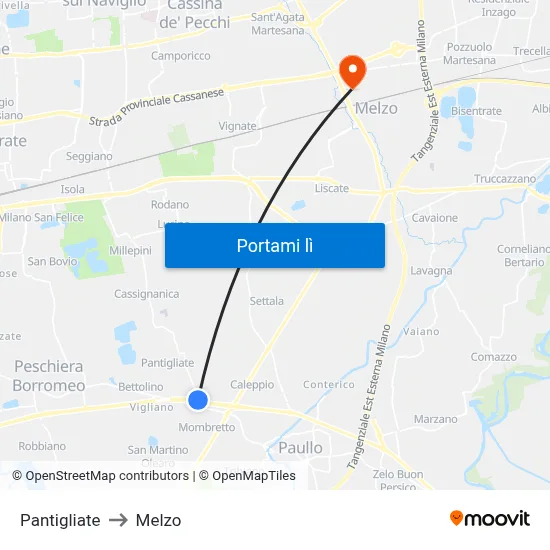 Pantigliate to Melzo map