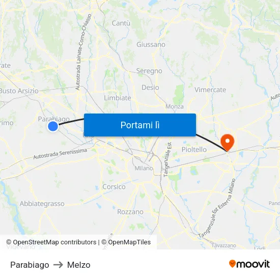 Parabiago to Melzo map