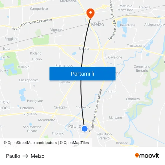 Paullo to Melzo map