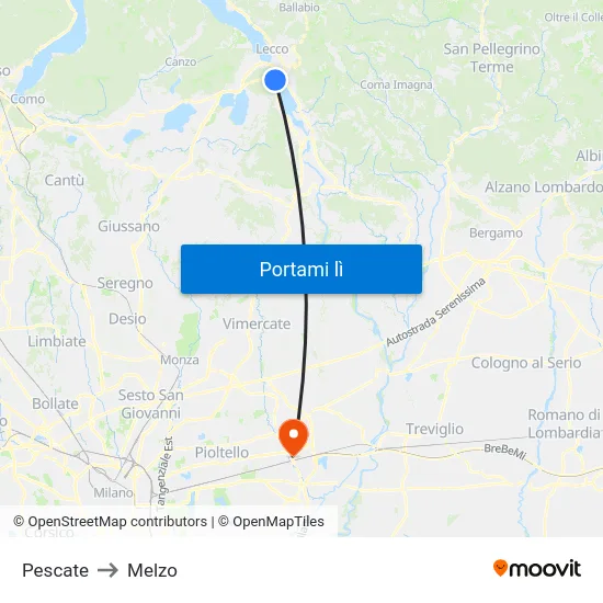Pescate to Melzo map