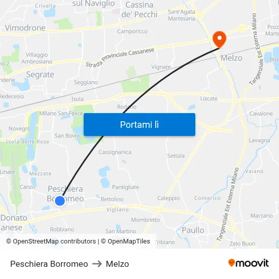 Peschiera Borromeo to Melzo map