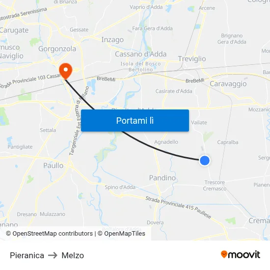 Pieranica to Melzo map