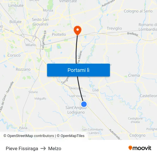 Pieve Fissiraga to Melzo map