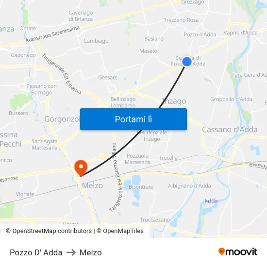 Pozzo D' Adda to Melzo map