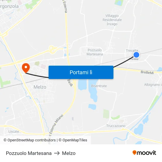 Pozzuolo Martesana to Melzo map