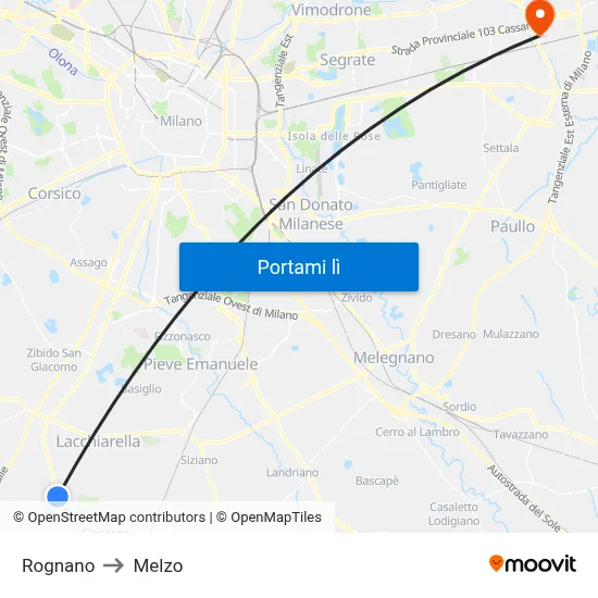 Rognano to Melzo map