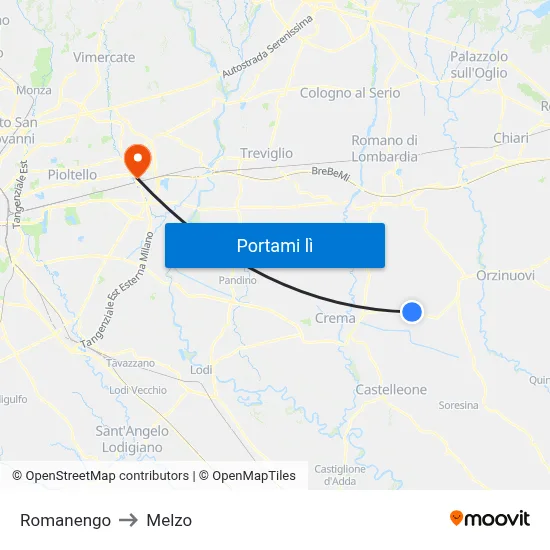 Romanengo to Melzo map