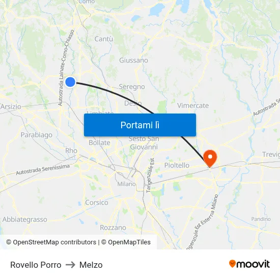 Rovello Porro to Melzo map