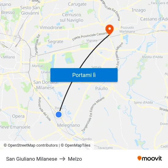 San Giuliano Milanese to Melzo map
