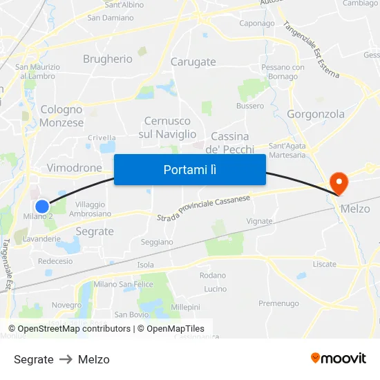 Segrate to Melzo map