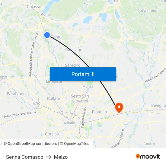 Senna Comasco to Melzo map