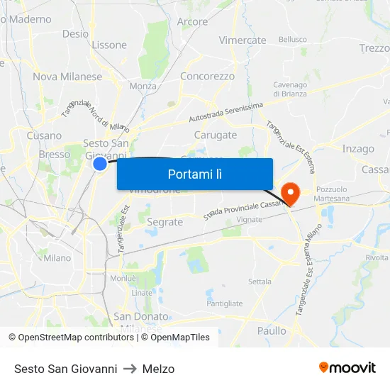 Sesto San Giovanni to Melzo map