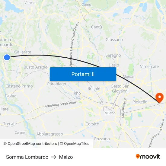 Somma Lombardo to Melzo map