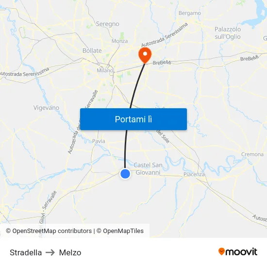 Stradella to Melzo map