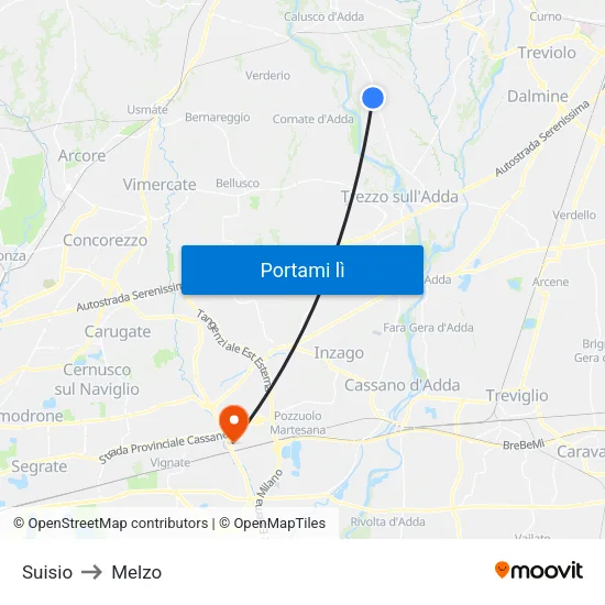 Suisio to Melzo map