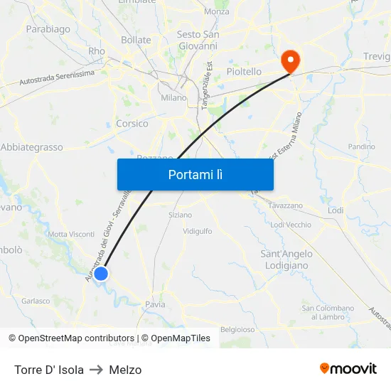 Torre D' Isola to Melzo map