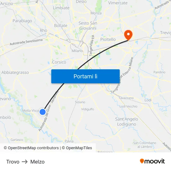 Trovo to Melzo map