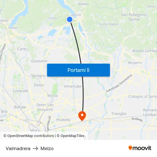 Valmadrera to Melzo map