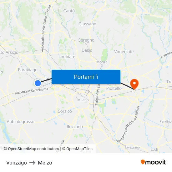 Vanzago to Melzo map