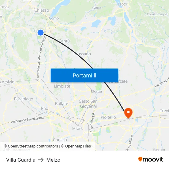 Villa Guardia to Melzo map