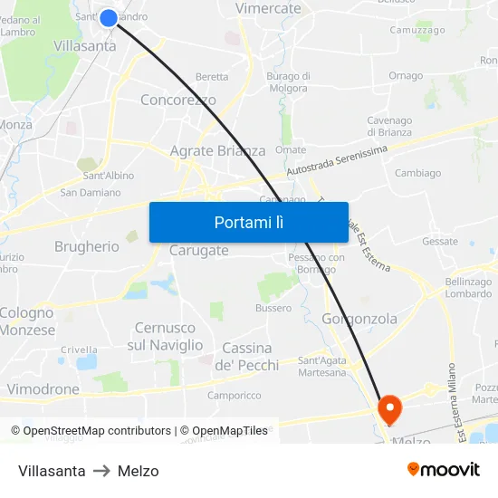 Villasanta to Melzo map