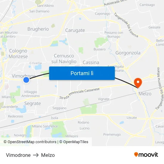 Vimodrone to Melzo map