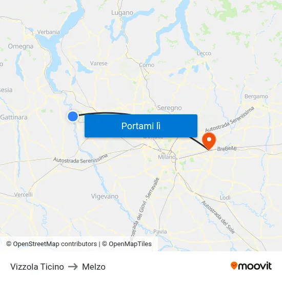 Vizzola Ticino to Melzo map