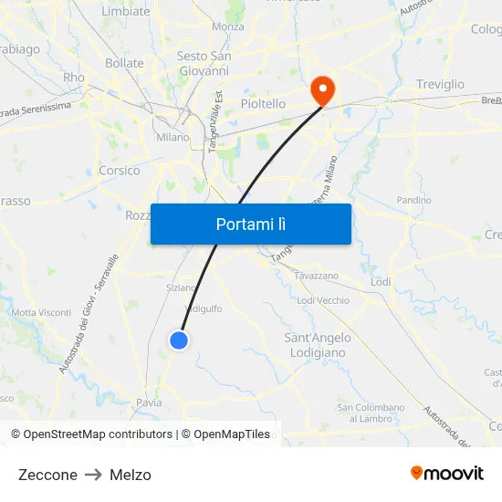 Zeccone to Melzo map