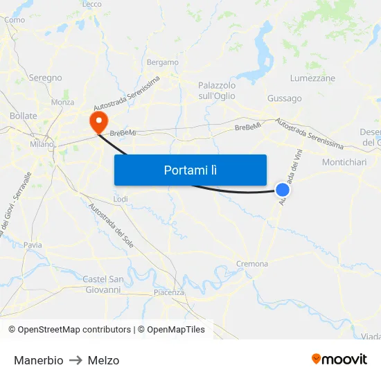 Manerbio to Melzo map