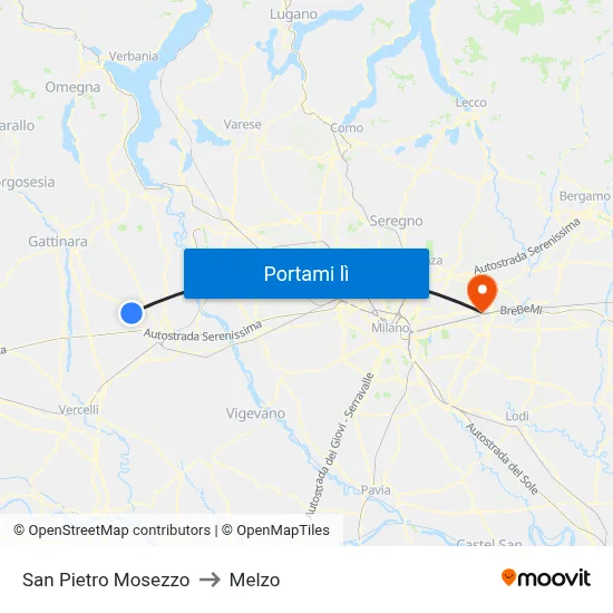 San Pietro Mosezzo to Melzo map