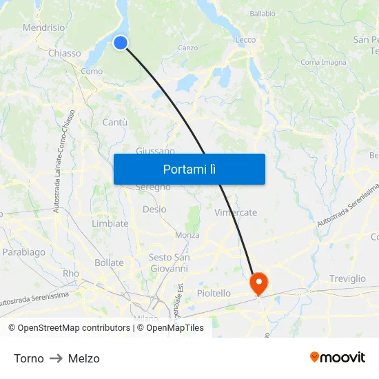 Torno to Melzo map