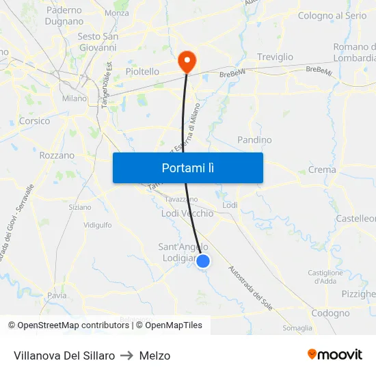 Villanova Del Sillaro to Melzo map