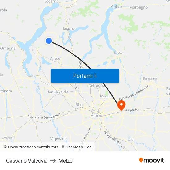 Cassano Valcuvia to Melzo map