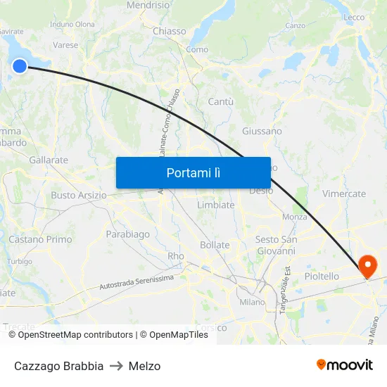 Cazzago Brabbia to Melzo map