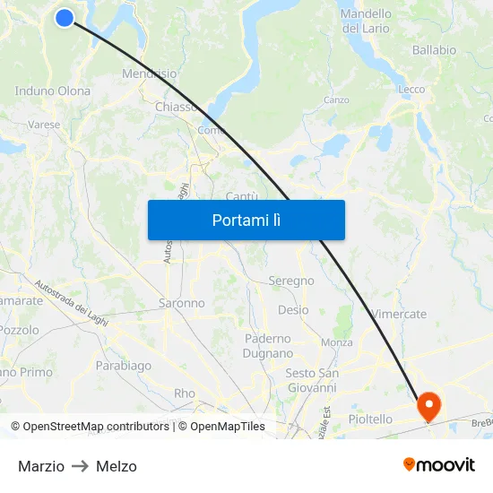 Marzio to Melzo map