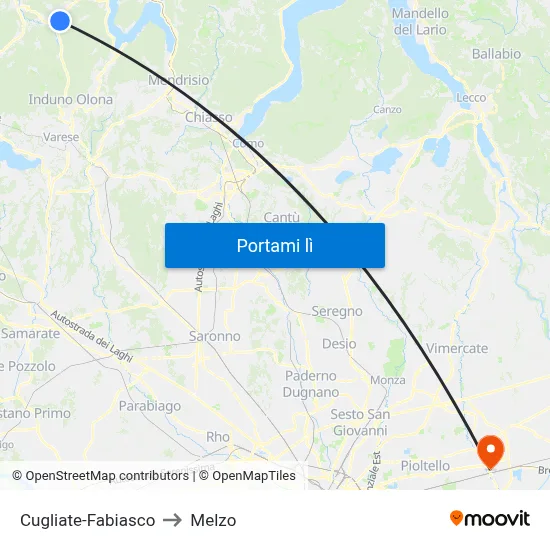 Cugliate-Fabiasco to Melzo map