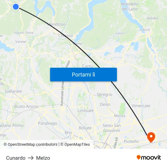 Cunardo to Melzo map