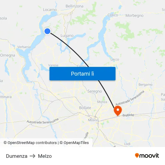 Dumenza to Melzo map