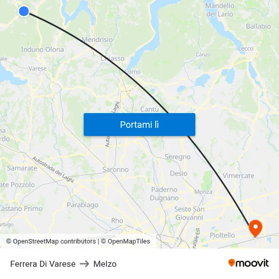 Ferrera Di Varese to Melzo map