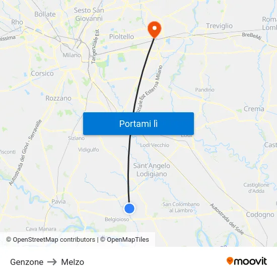 Genzone to Melzo map