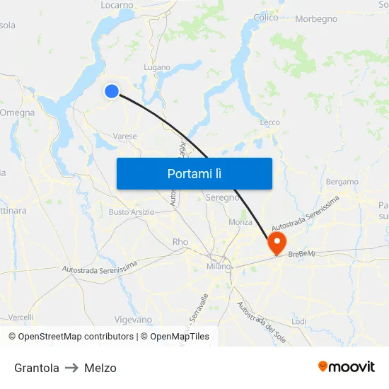 Grantola to Melzo map