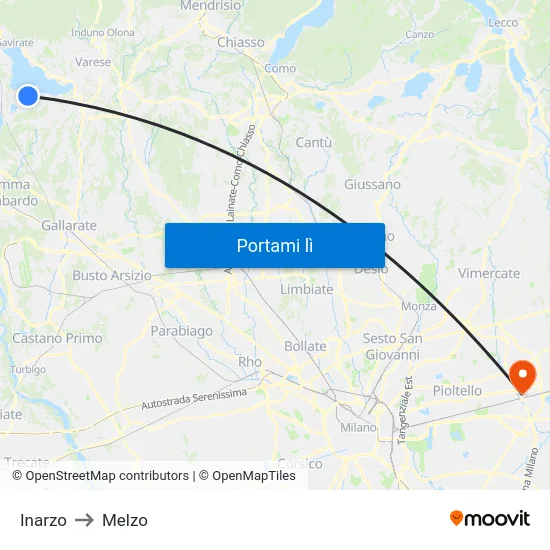 Inarzo to Melzo map