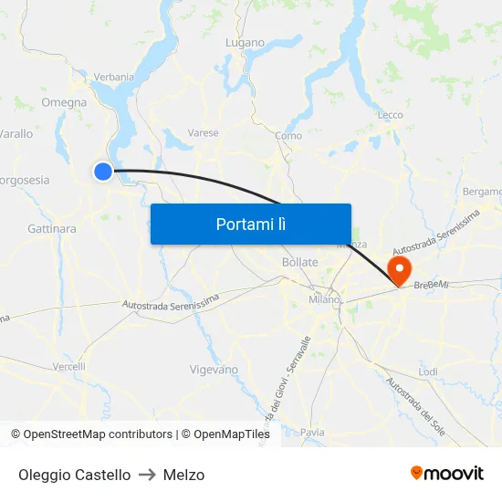 Oleggio Castello to Melzo map