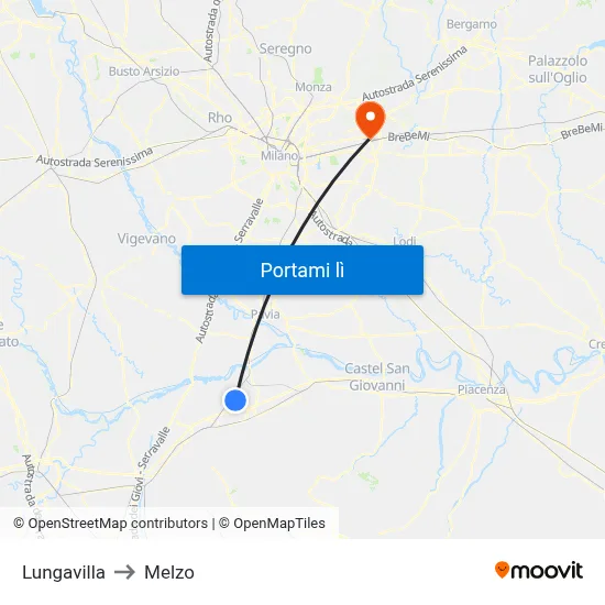 Lungavilla to Melzo map