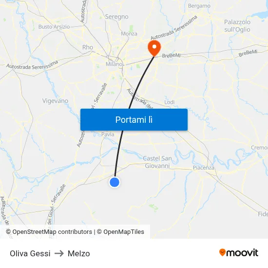 Oliva Gessi to Melzo map